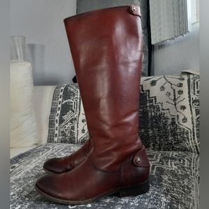 Frye Melissa Back Zip Boots In Cognac Leather 8US